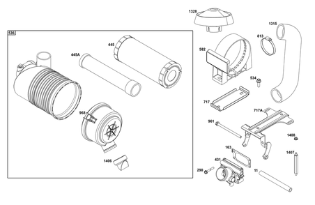 Air Cleaner Group Diagram and Parts List for 54E677-0004-J1 400000 - 699999 Briggs and Stratton Engine